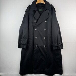 Ralph Lauren Black Trench Coat OverCoat Quilted Cotton Blend Lined Insulated 48R